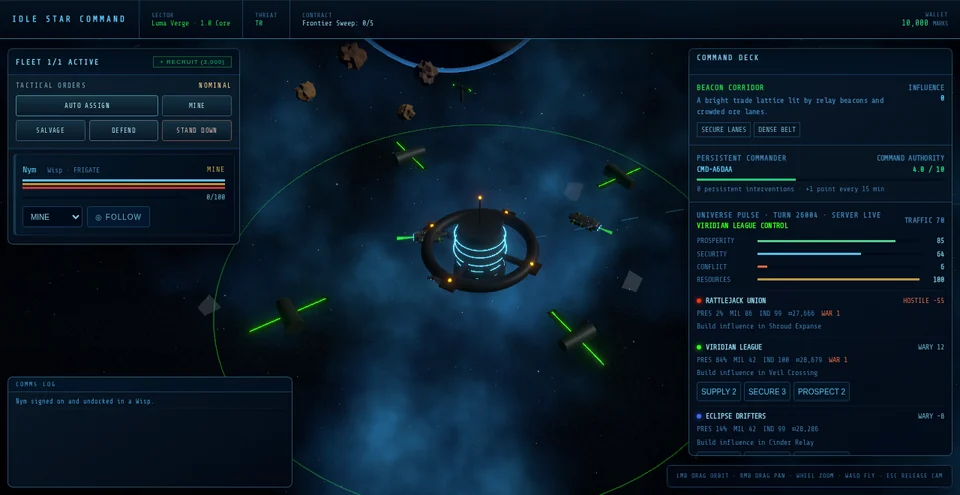 Tactical starfield, fleet orders and live command deck